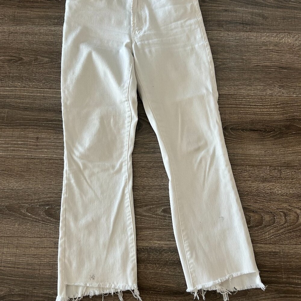 Mother Insider Crop Step Fray White Jean